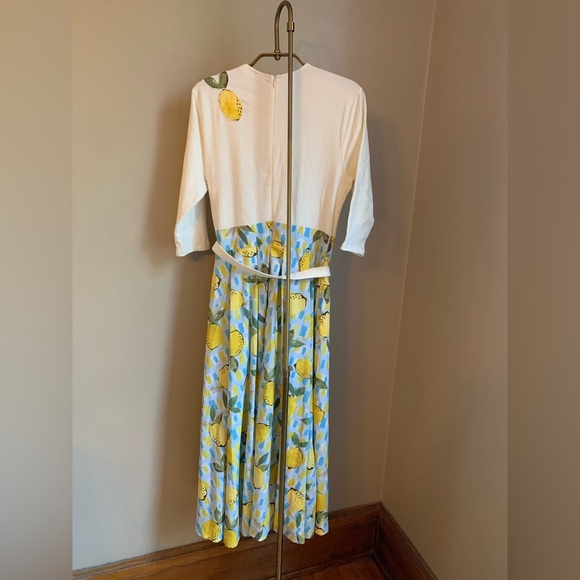 eShakti Lemon Print Dress retro homemaker traditional fun print midi - Picture 8 of 11